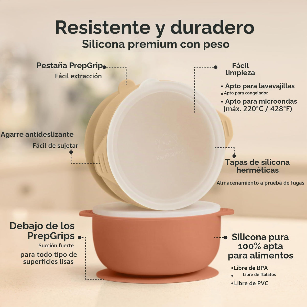 KeaBabies Pack de 2 ventosas de silicona Prep (terracota)