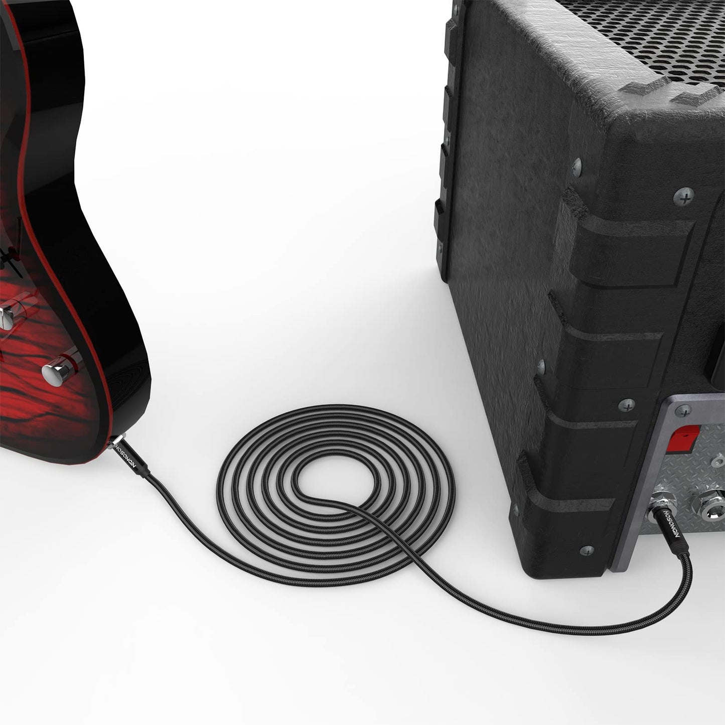 HOSONGIN TRS Cable de instrumento de 1/4 pulgadas, paquete de 2 [nailon trenzado blindado], cable de audio estéreo TRS macho a macho, 1/4 pulgadas, línea de interconexión equilibrada de 6.35 mm, 3.3