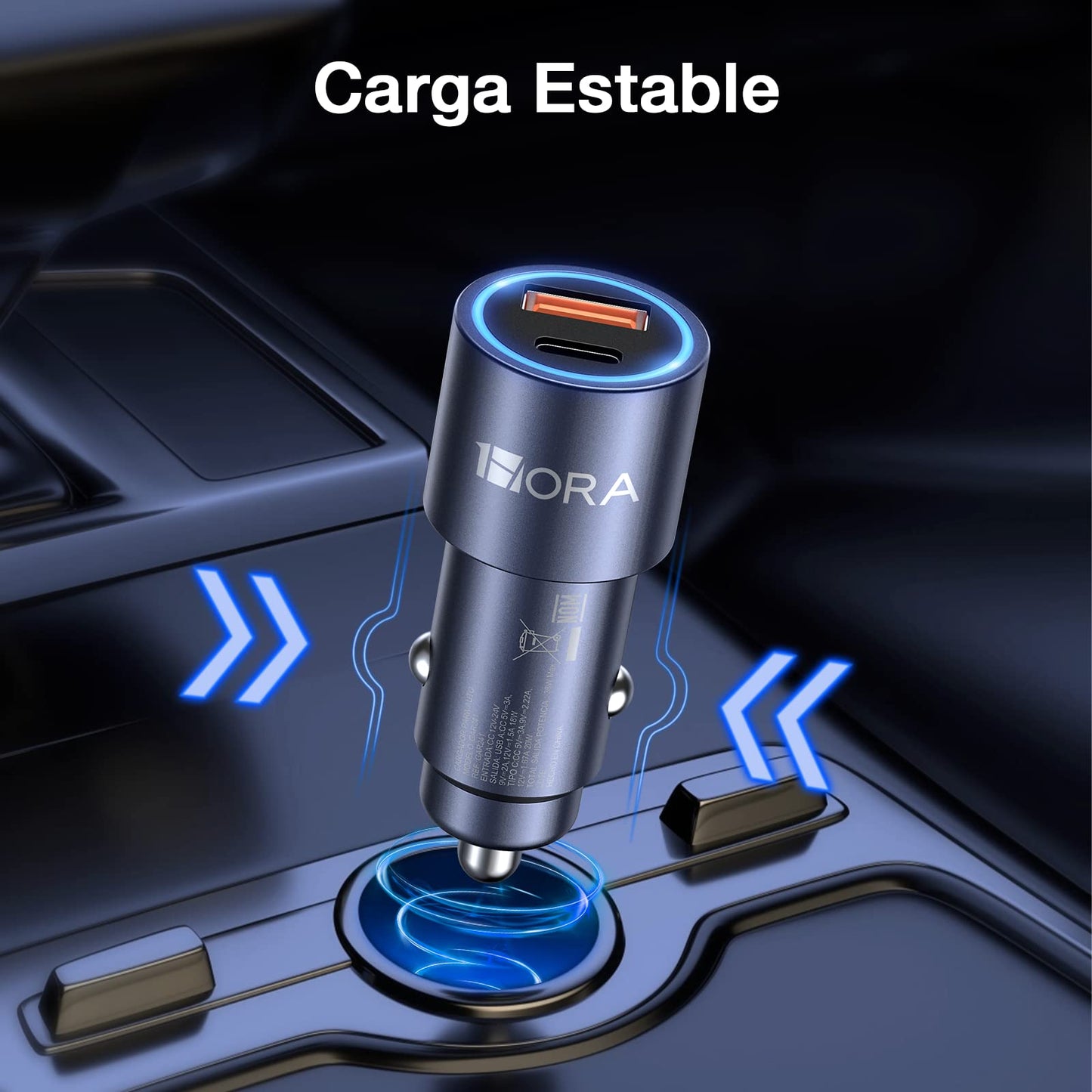 1 Hora Cargador Auto Carga Rapida 38W, Cargador Carro Tipo C PD 20W y QC 3.0 18W con Cable USB C a USB C 3A Compatible con IP 14/13/12 Pro MAX XR Samsung Galaxy S23 S22 S21 Motorola Xiaomi