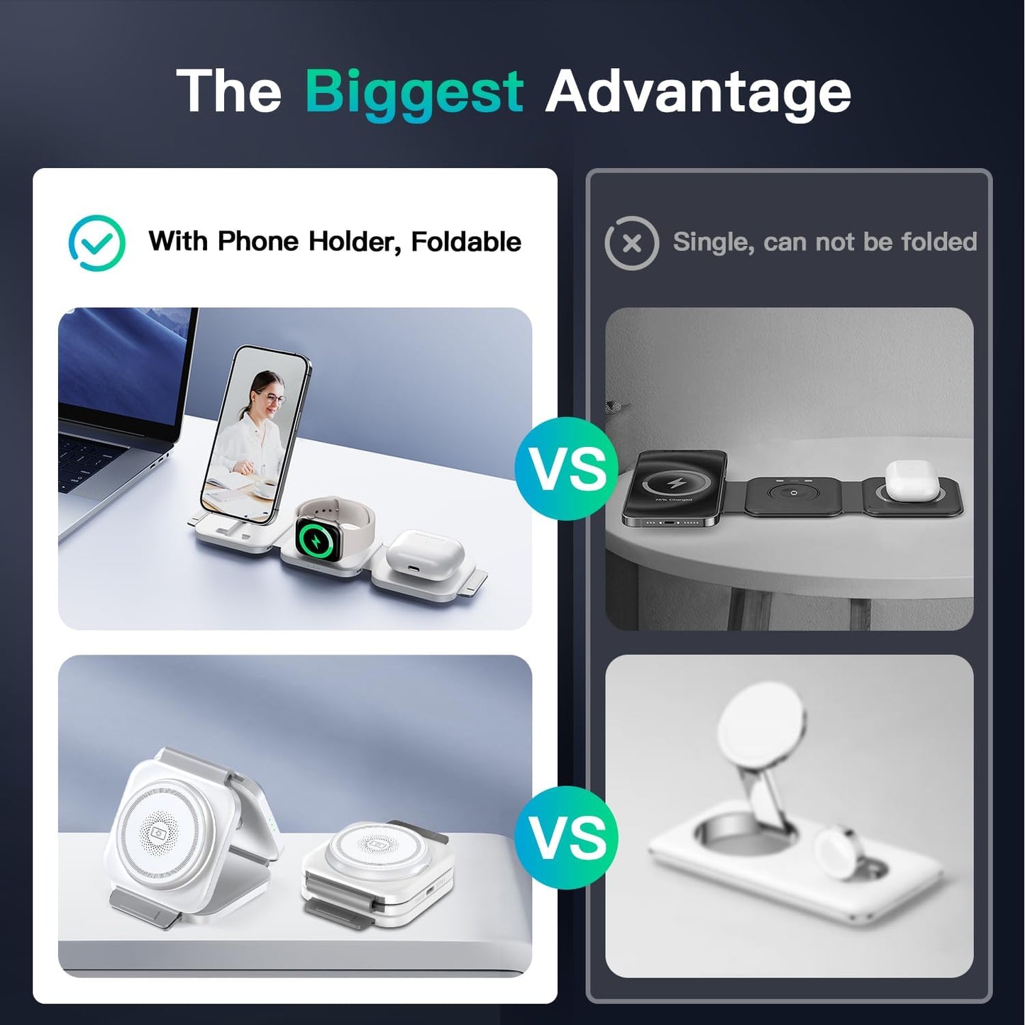 JARGOU 3 in 1 Magnetic Wireless Charger, Fast Charging Station for iPhone 16/15/14/13/12 Series, Travel Charger for Multiple Devices for AirPods 4/3/2/Pro, Charging Stand for Apple Watch S10 Series