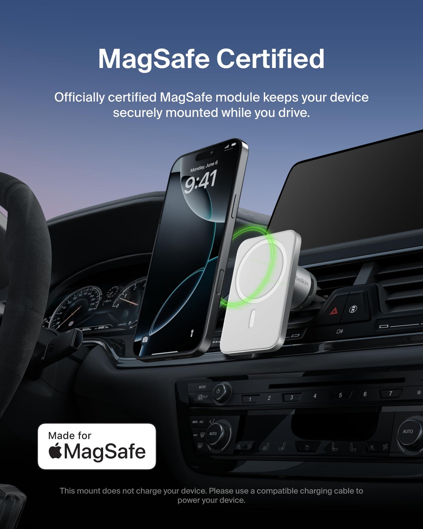Belkin WIC002btGR Montaje de Ventilación de Coche Pro MagSafe, Negro