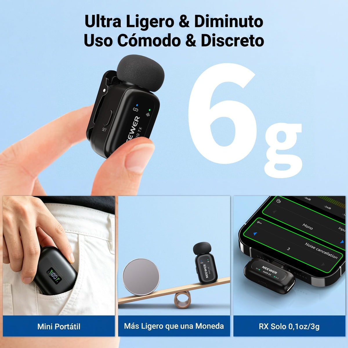 Micrófono Mini NEEWER KM19 Negro Compatible con iPhone 18 Pro/Pro MAX 17 16