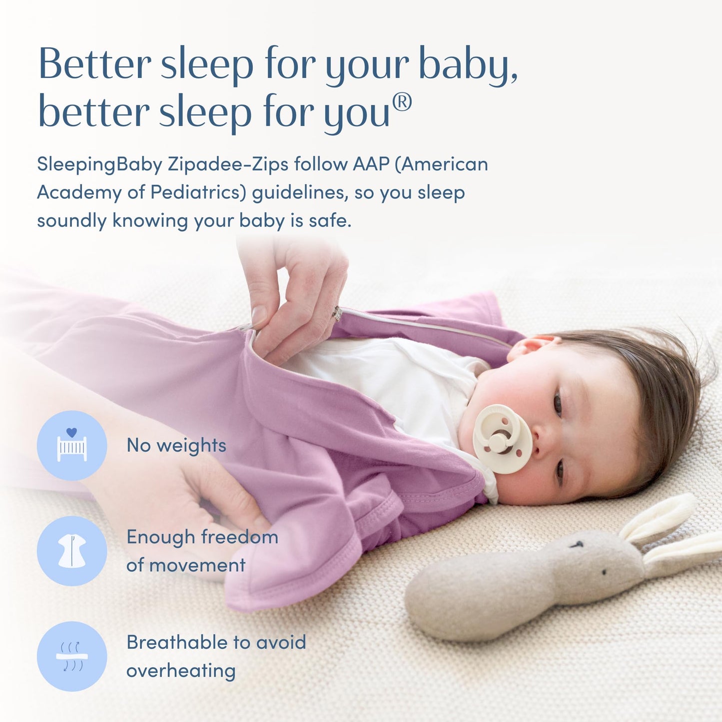 SleepingBaby Zipadee-Zip Transition Swaddle - Manta para bebé con cremallera para envolver con comodidad - Manta portátil espaciosa para cambios de pañal fáciles - Lavanda clásica, X-Pequeño (3-6
