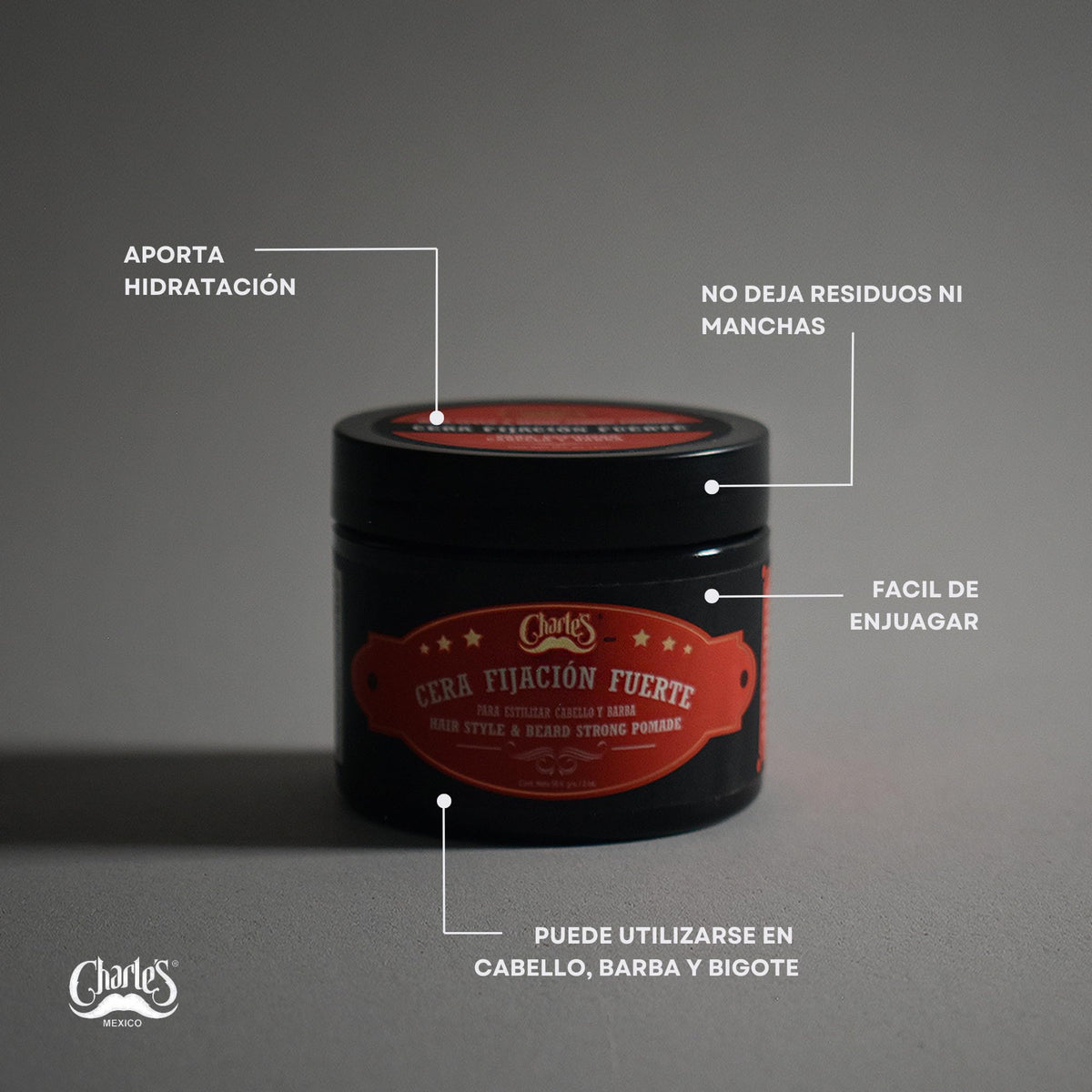 Charle's - Cera Fijación Fuerte 113g - Pomada para cabello - Aroma a vainilla - Con aceite de ricino - Base agua