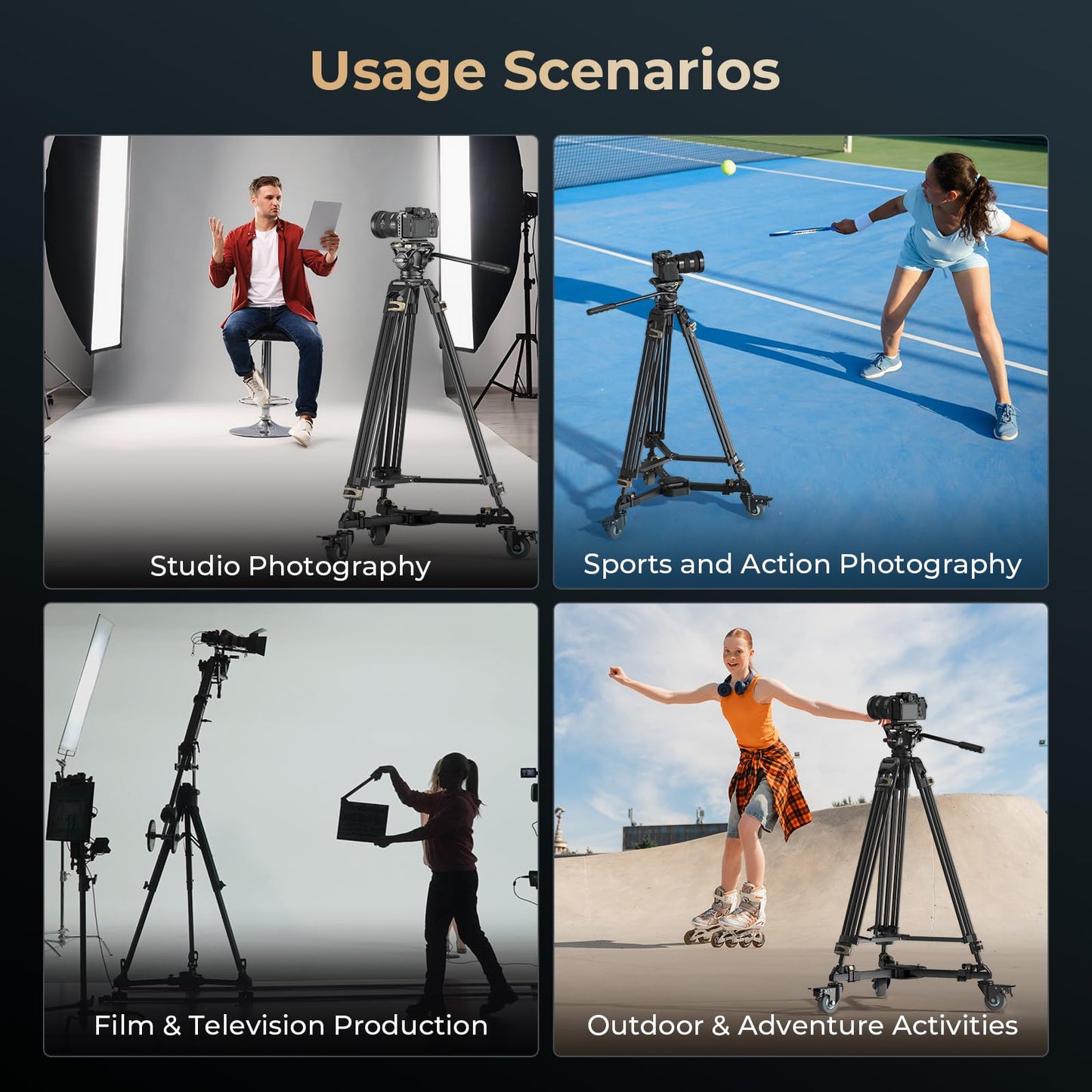 Trípode SmallRig Negro con Bloqueo Rápido y Ruedas de Goma