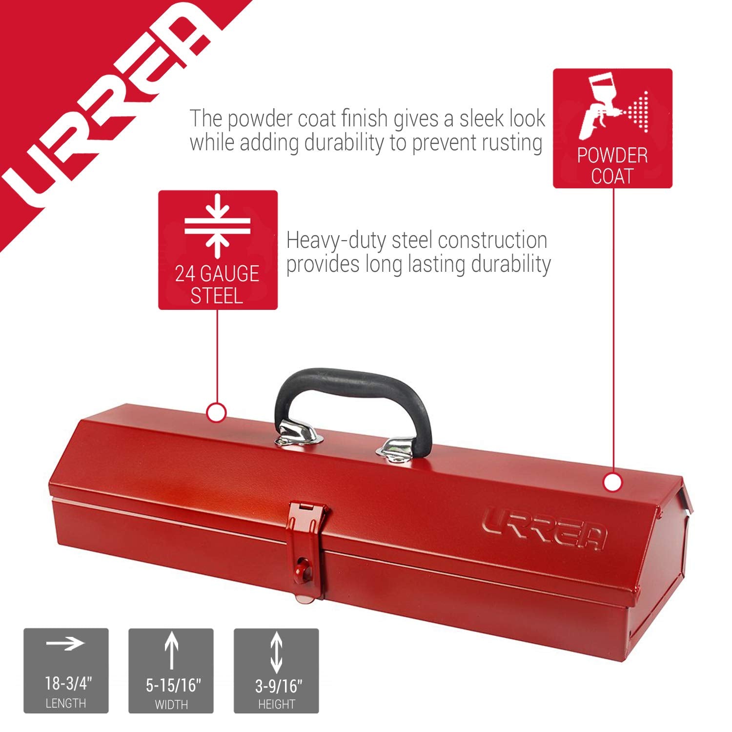 Caja Metálica Usos Múltiples Urrea Roja 18" x 5" x 3"