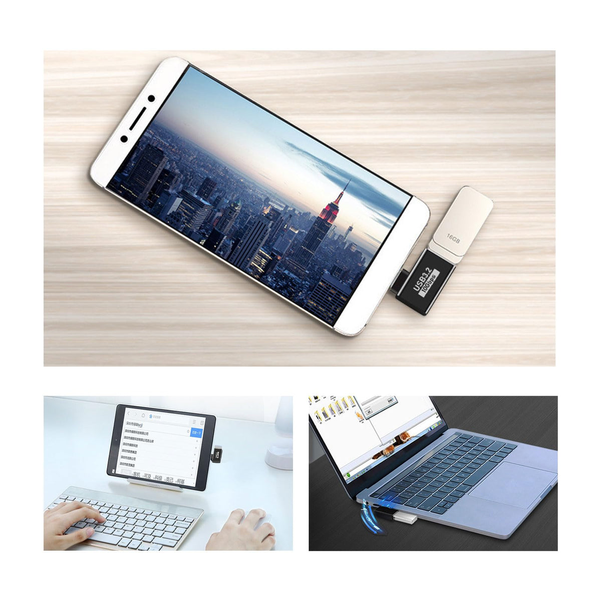 Adaptador USB 3.2 a USB C OTG de 10Gbps en Ángulo de 90° para MacBook Pro 2020 y más Dispositivos Tipo C