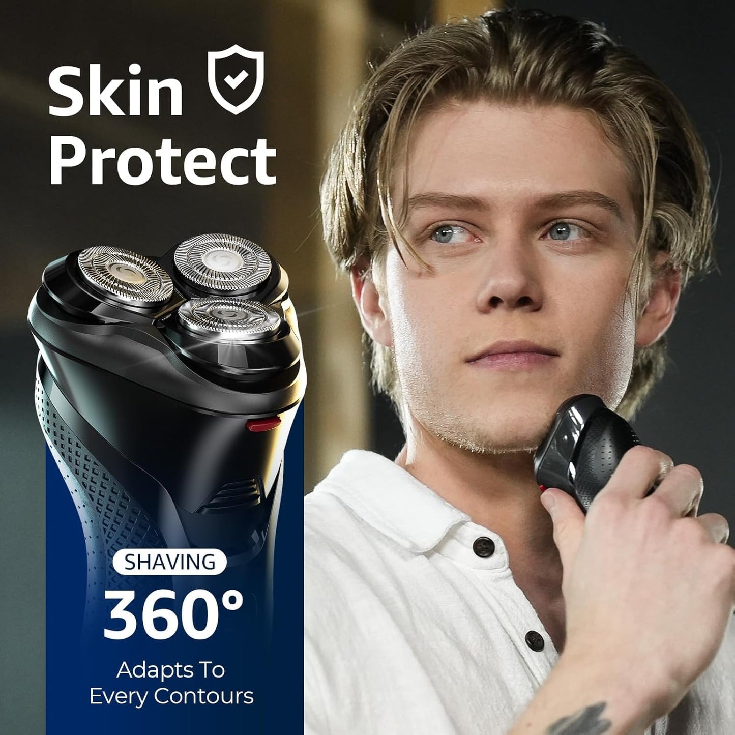 Rategist - Maquinilla de afeitar eléctrica inalámbrica para hombres: afeitadora 3 en 1 para barba/nariz y patillas - Kit de viaje impermeable IPX7, color negro brillante