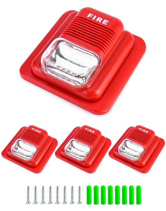 Alarma Contra Incendios QWORK Roja Paquete de 4 con Luz y Sonido Para Sistema de Seguridad