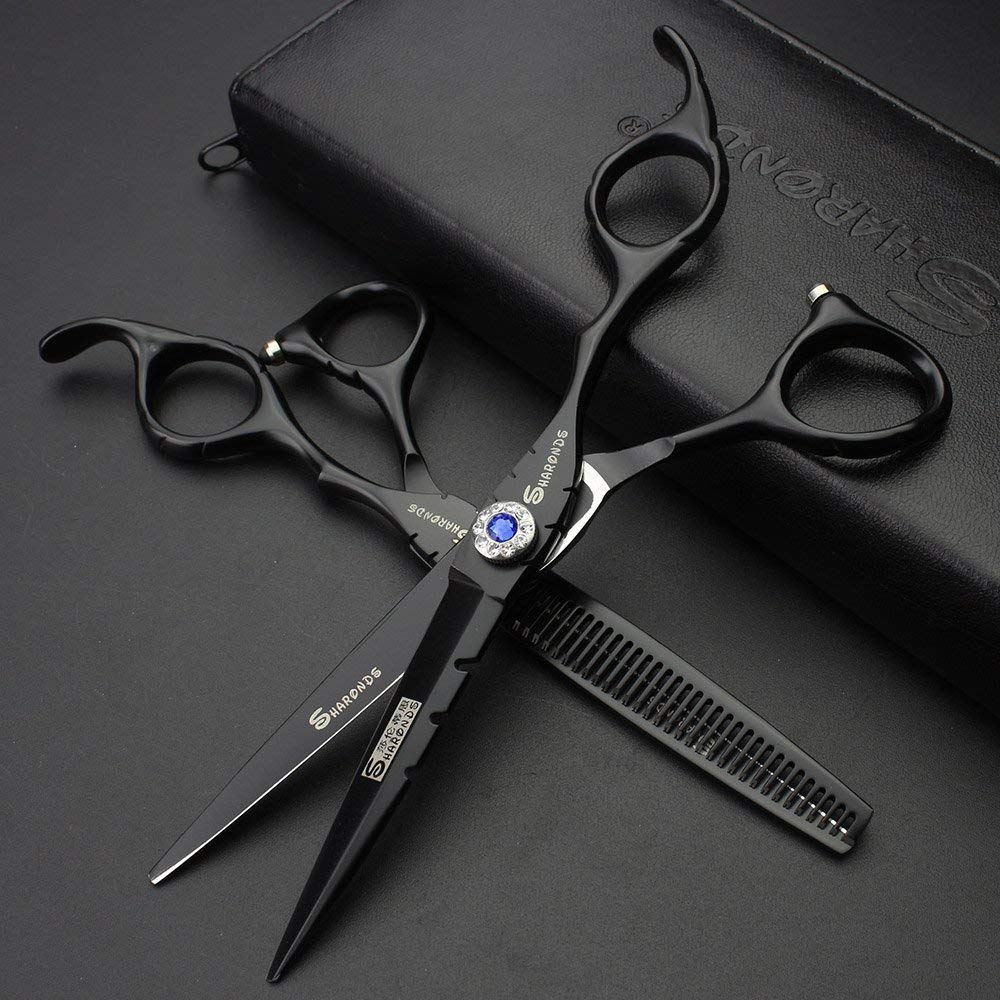 SHARONDS Juego de tijeras de 15.24 cm de acero inoxidable 440C de alta dureza para cabello de salón de peluquería, herramienta de corte y adelgazamiento especial para barberos (juego de tijeras
