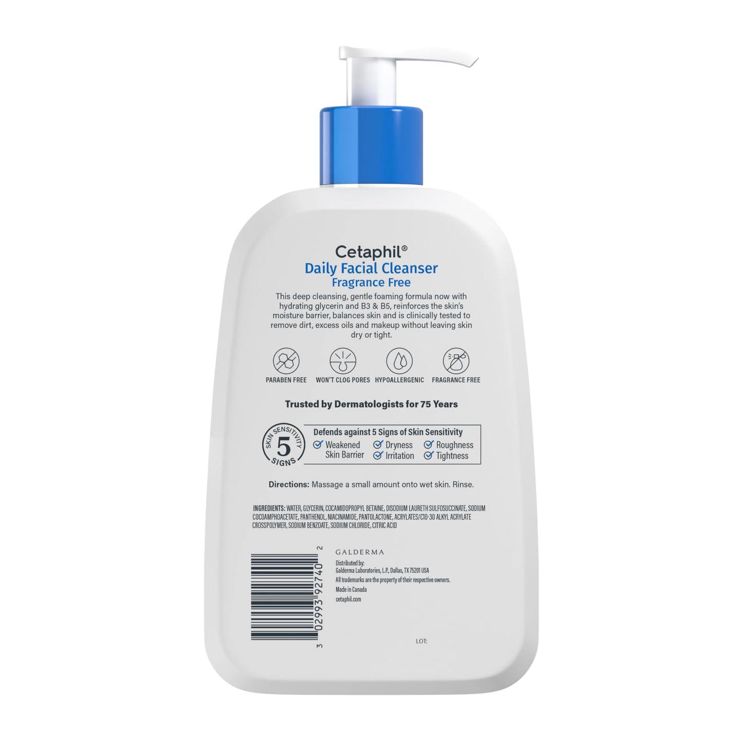 Cetaphil Face Wash, Daily Facial Cleanser for Sensitive, Combination to Oily Skin, NEW 16 oz, Fragrance Free,Gentle Foaming, Soap Free, Hypoallergenic