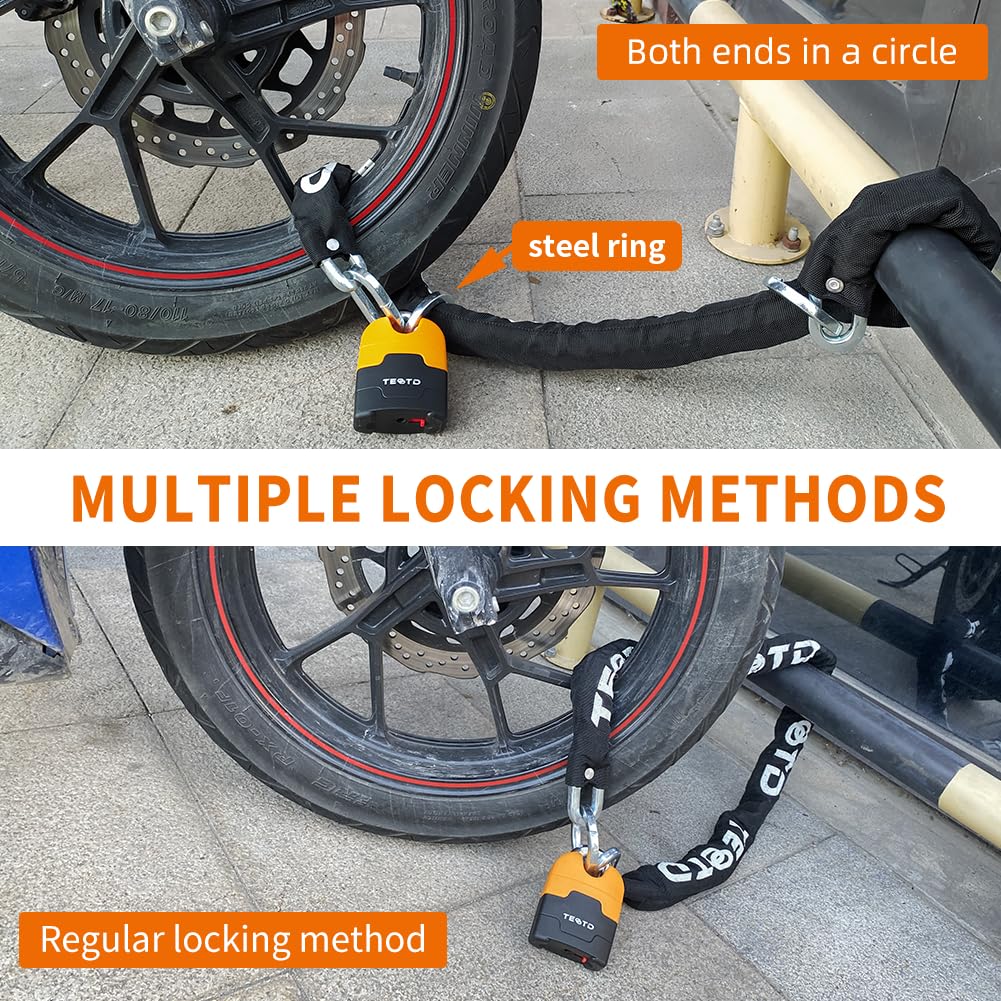 TEOOTD Candado De Cadena Para Motocicleta 6,6 Pies/200 Cm De Largo Candado De Cadena Antirrobo Para Trabajo Pesado Seguridad Cadena De 10 Mm De Espesor Con Candado De Color Brillante, Candado Duradero