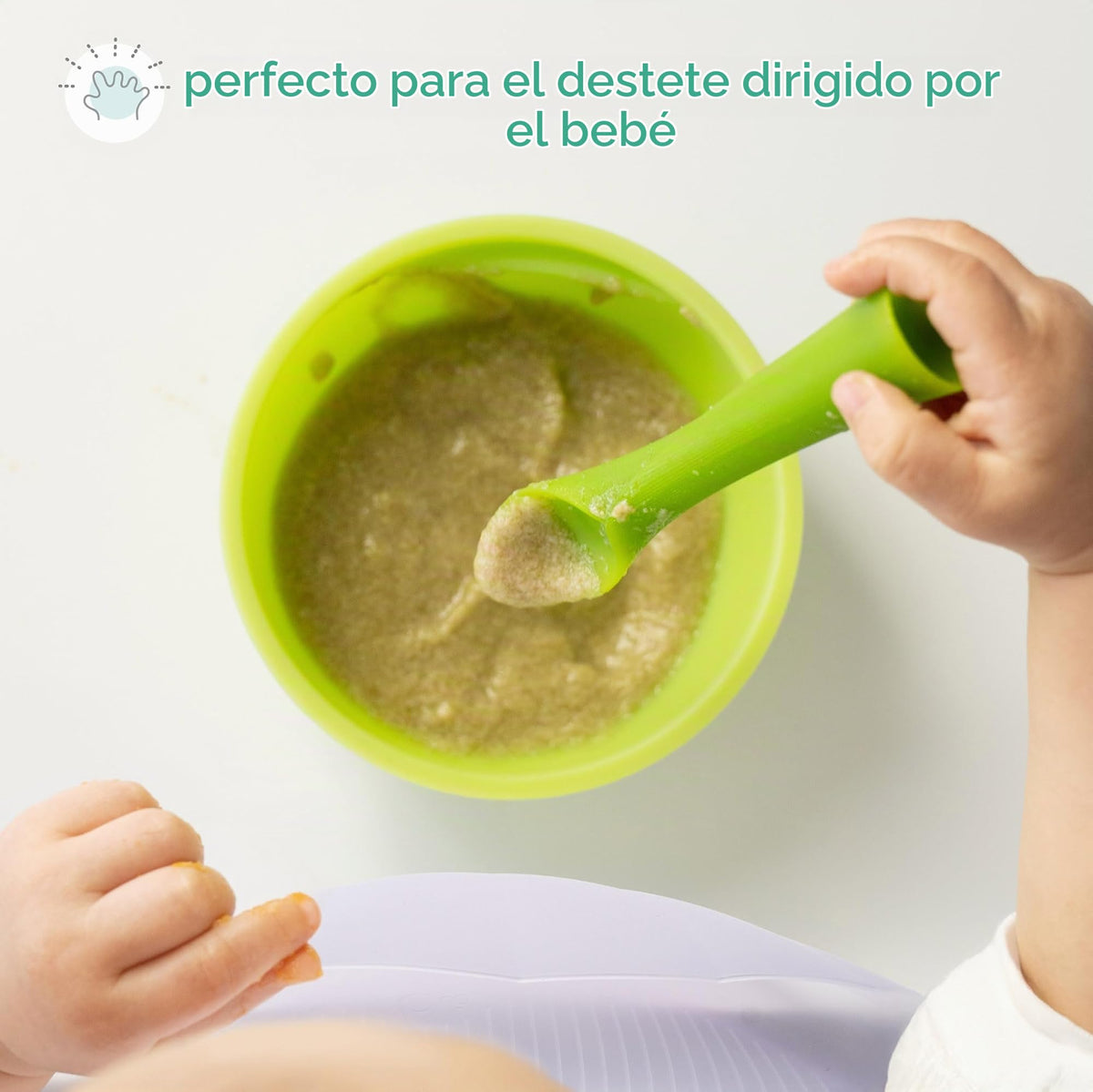 Olababy Cuchara de Entrenamiento de Punta Suave 100% Silicona para Destete Dirigido por el Bebé, Paquete de 2 (Coral/Lila)