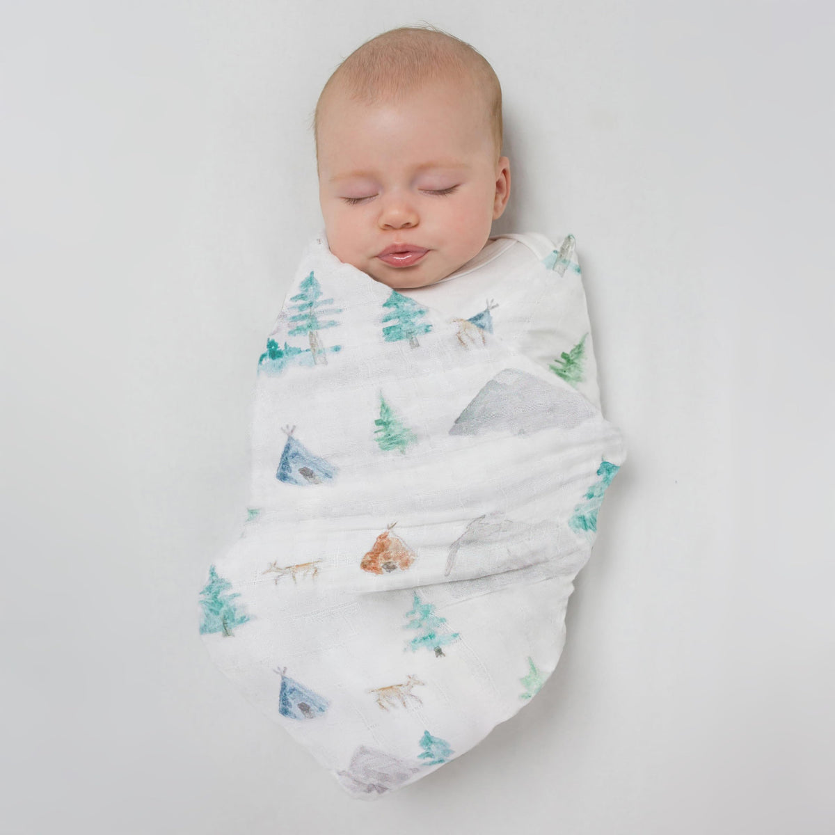 SwaddleDesigns - Juego de 4 Mantas de Muselina de algodón, Manta receptora para niños y niñas recién Nacidos, Registro de bebé y Regalo, 46 x 46 Pulgadas, Acuarelas montañas y árboles