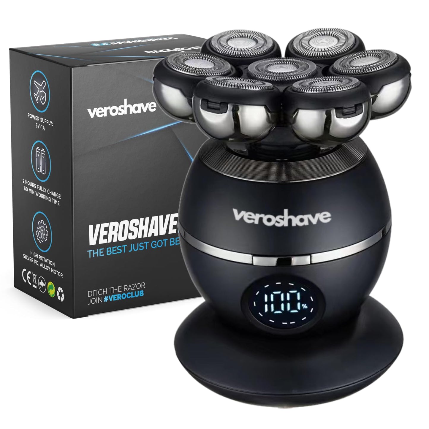 Veroshave - Afeitadora de cabeza calva de 7 hojas para hombres, sin cables, recargable, con cuchillas curvadas, kit de aseo para viajes sin desorden y afeitado completo