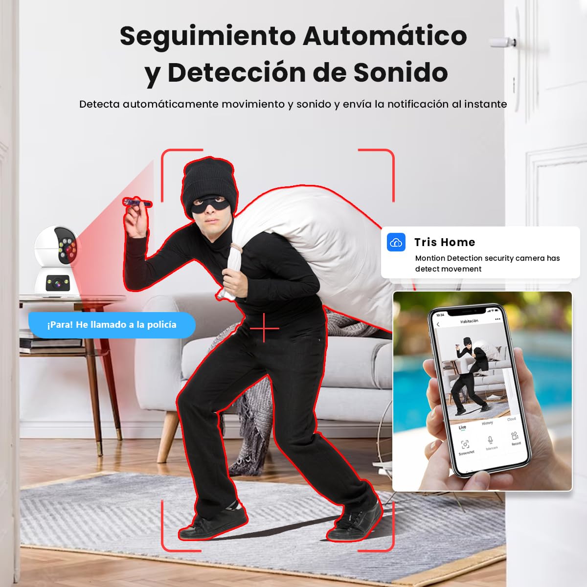 Cámara de Seguridad EASYTAO Q24 2MP WiFi Doble Lente con Audio Bidireccional y Visión Nocturna Compatible Alexa