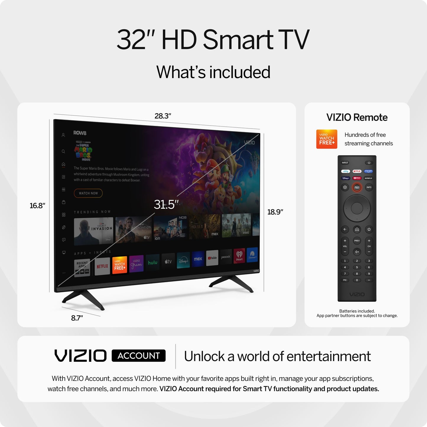 Smart TV LED HD 32 Pulgadas VIZIO Negro con Alexa y Google Cast Integrado