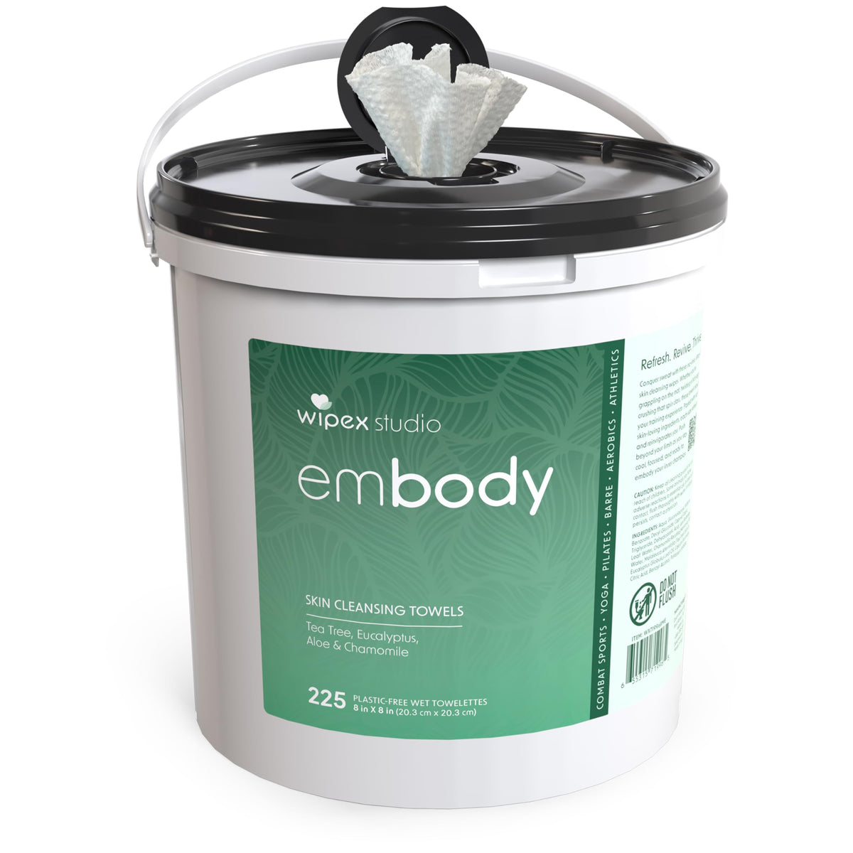 Toallitas de Yoga y Cuerpo Wipex Naturales, con Aceite de Árbol de Té y Eucalipto, Gruesas y Xtra-Gruesas, Seguras para Cara, Cuerpo y Superficies, Cubo de 225 Toallitas