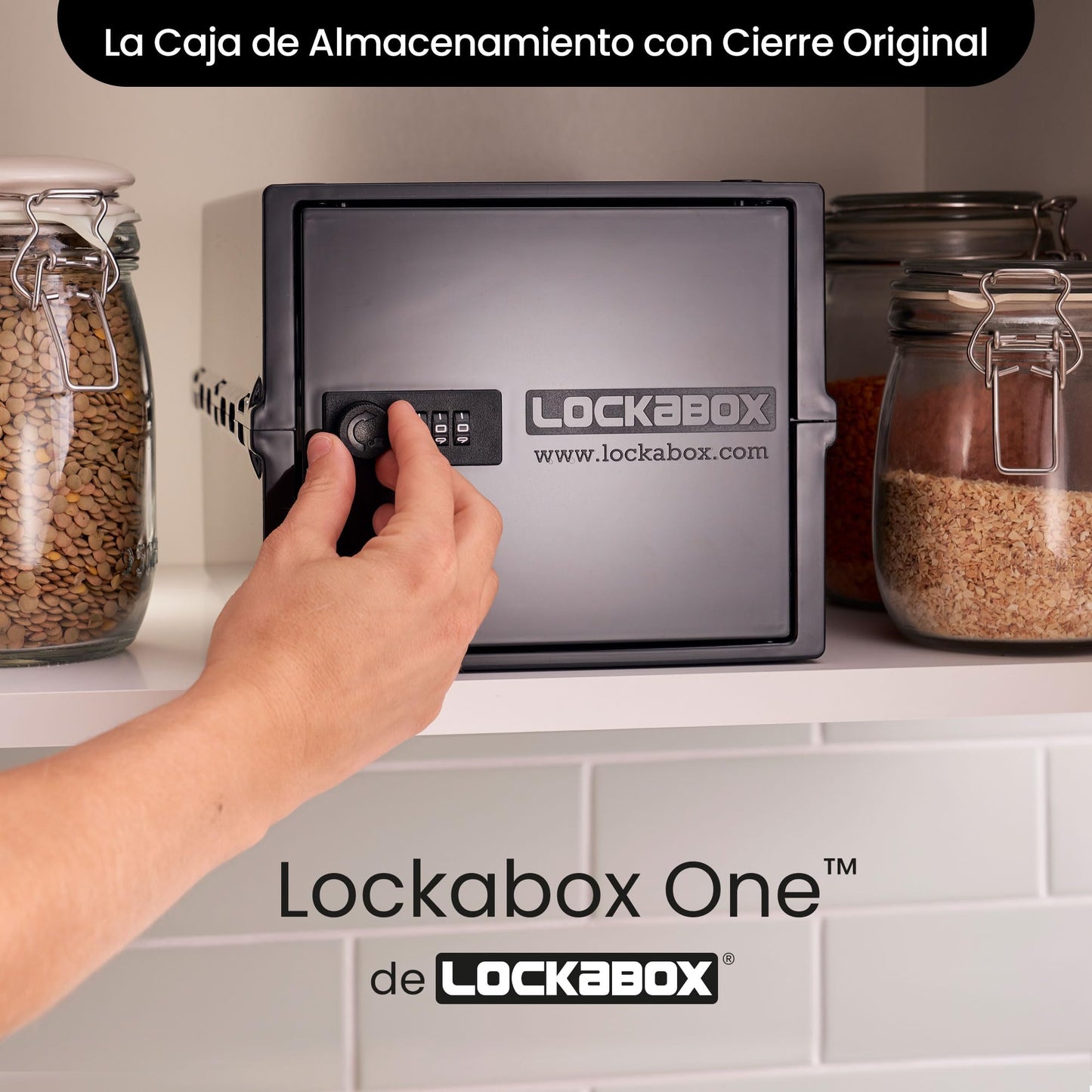Lockabox One™ | Caja de seguridad compacta e higiénica para alimentos, medicinas y seguridad en el hogar (Jet)