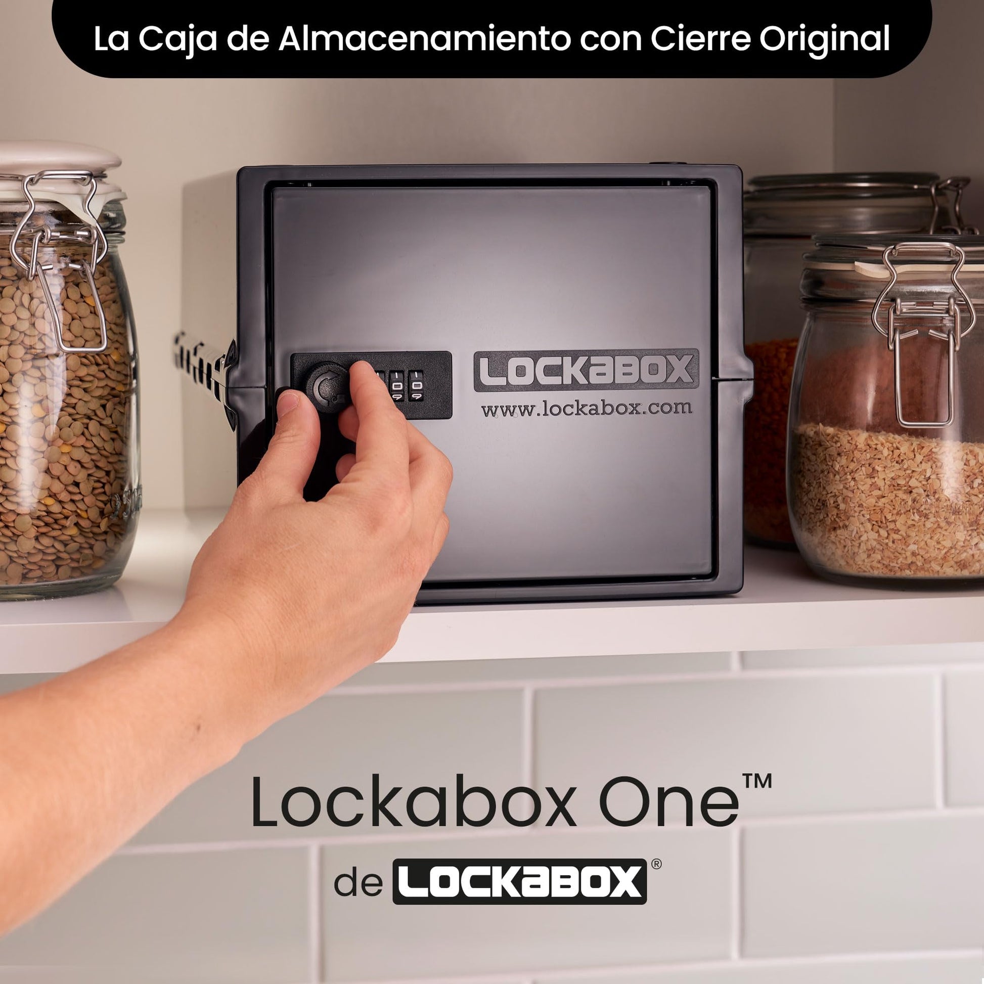 Lockabox One™ | Caja de seguridad compacta e higiénica para alimentos, medicinas y seguridad en el hogar (Jet)