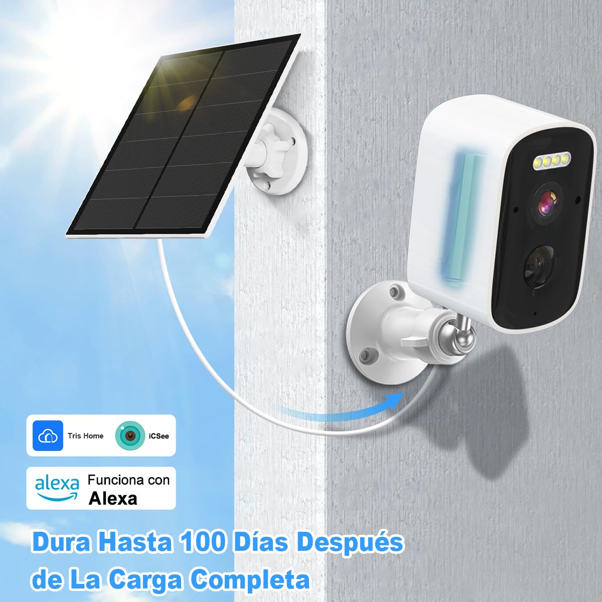 Cámara de Seguridad EASYTAO D21 Blanca Recargable con Batería y Panel Solar para Exteriores