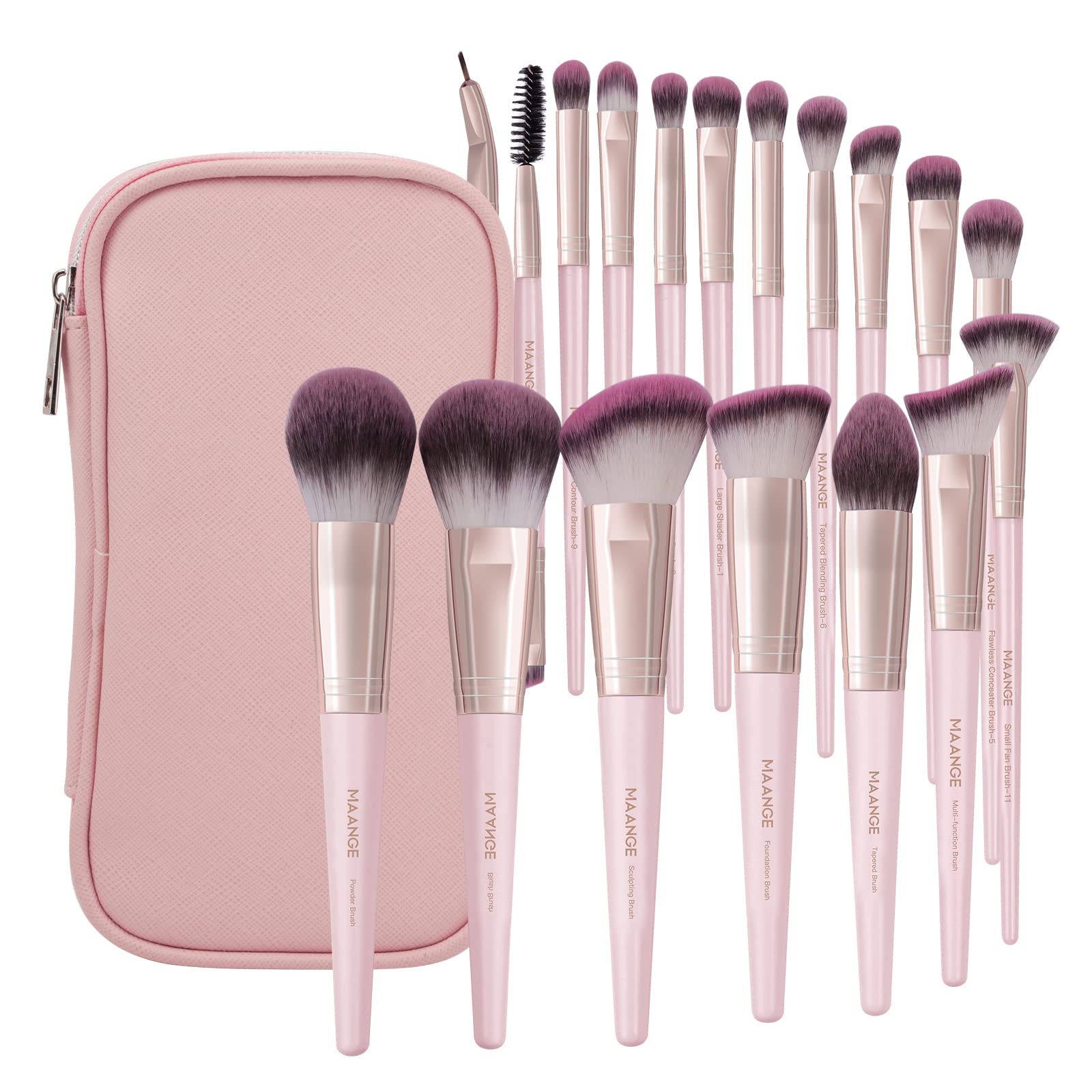 Brochas de Maquillaje con Estuche 18 Piezas Set de Brochas para Maquillaje Profesional Juego de Brochas Kabuki Sintético Premium Sombra de Ojos en Polvo para Base de Maquillaje (Rosa)