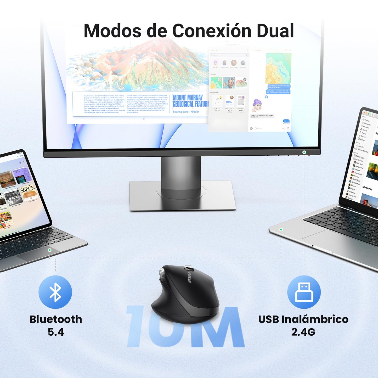 Mouse Inalámbrico UGREEN Negro con Scrolling Ultra-rápido y 5000 dpi Ergonómico y Silencioso
