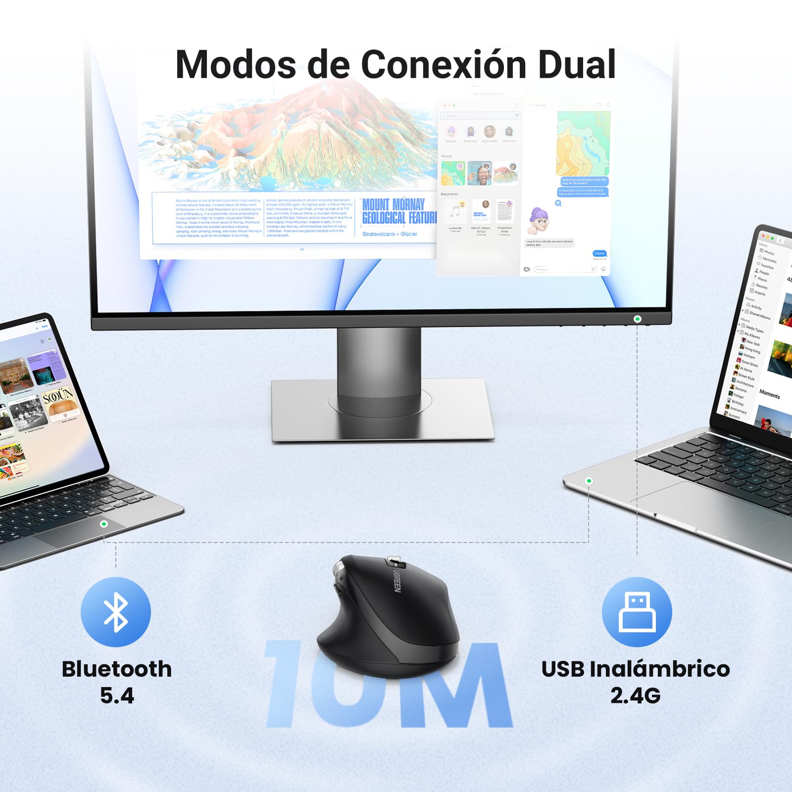 Mouse Inalámbrico UGREEN Negro con Scrolling Ultra-rápido y 5000 dpi Ergonómico y Silencioso