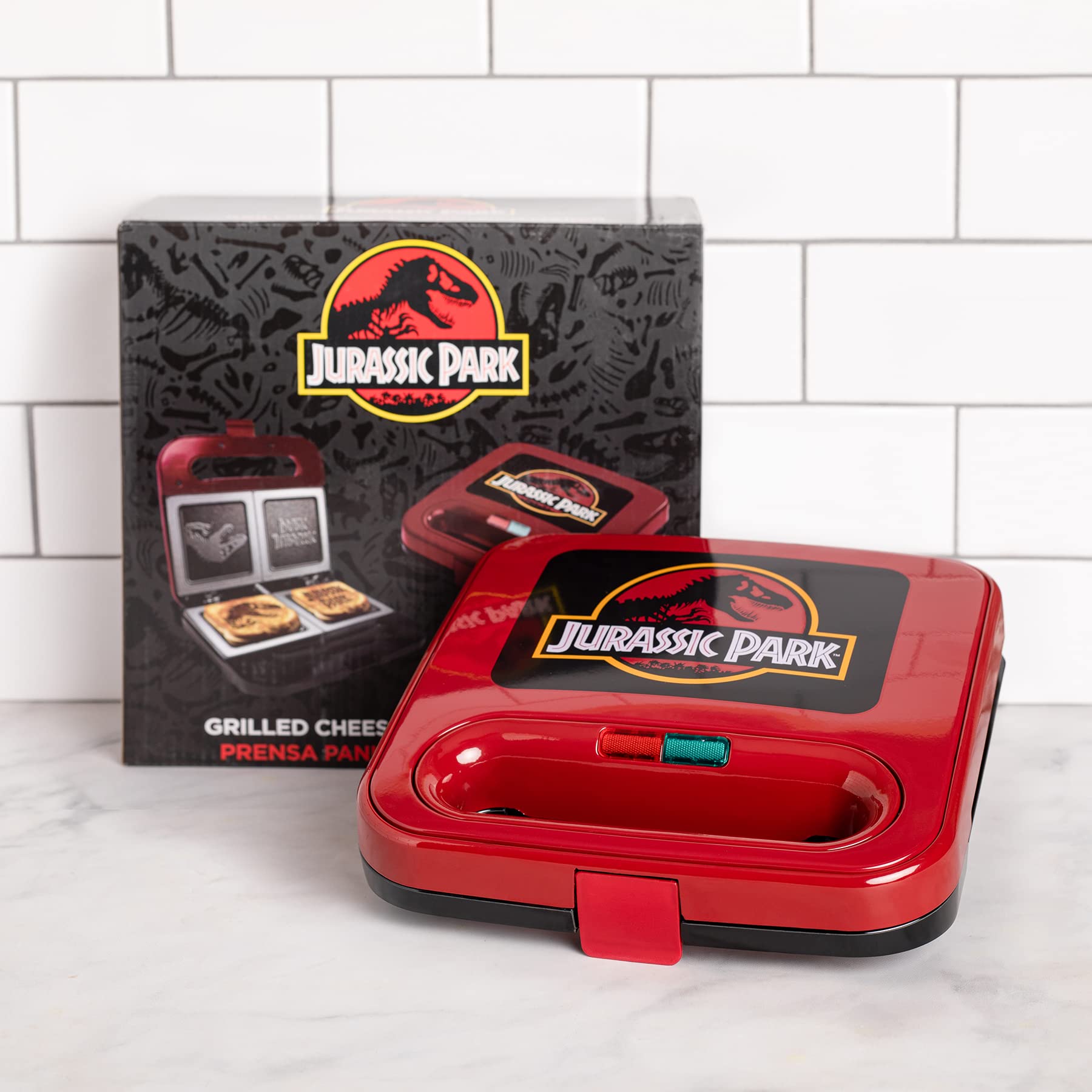 Máquina de Queso a la Parrilla Uncanny Brands Jurassic Park Verde Compacta para Interiores