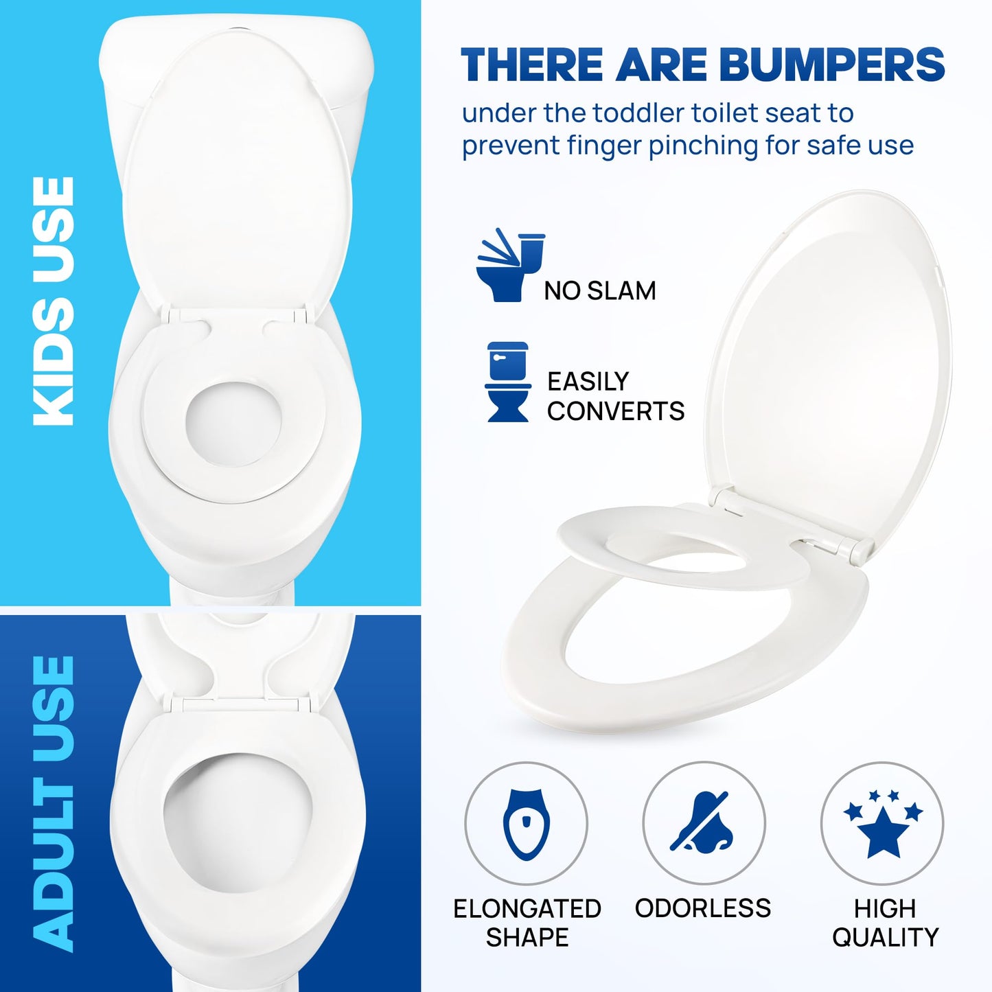 UMIEN - Asiento de inodoro 2 en 1 para niños pequeños y adultos, entrenamiento para ir al baño fácil de instalar, alargado