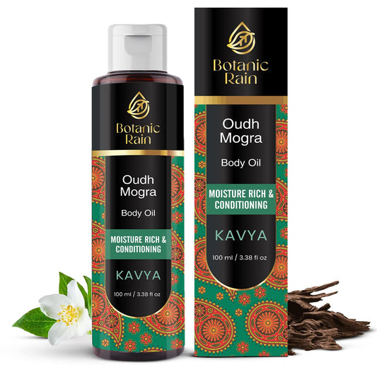 Botanic Rain- Aceite corporal ayurvédico con oudh y mogra, aceite corporal orgánico para después de la ducha, hidratante y natural