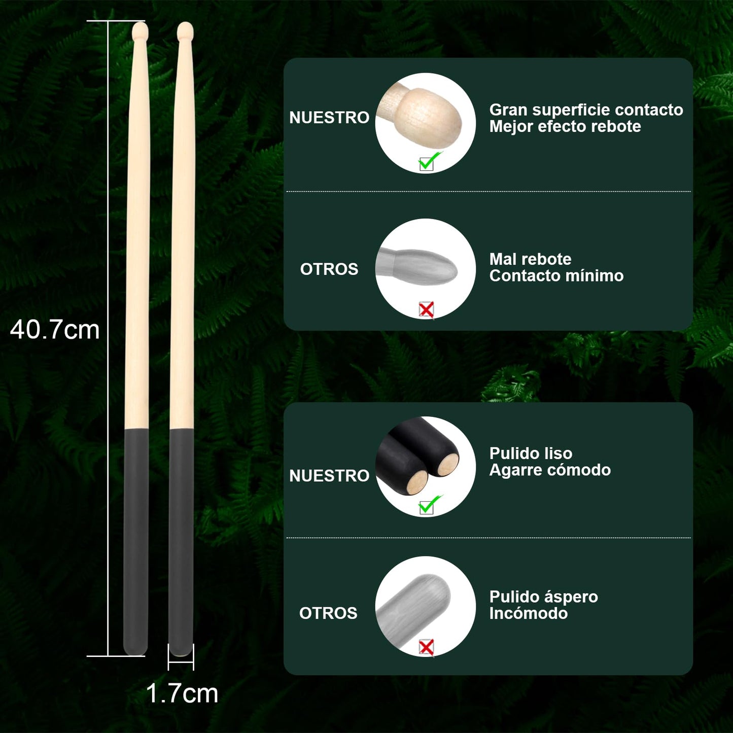 2 Pairs Baquetas Bateria,Profesionales Baquetas de Arce 5A,Juego de Baquetas Electronica,4 Piezas Antideslizantes Con Bolsa Almacenamiento,Accesorios Percusión,Adecuado Adultos Estudiantes