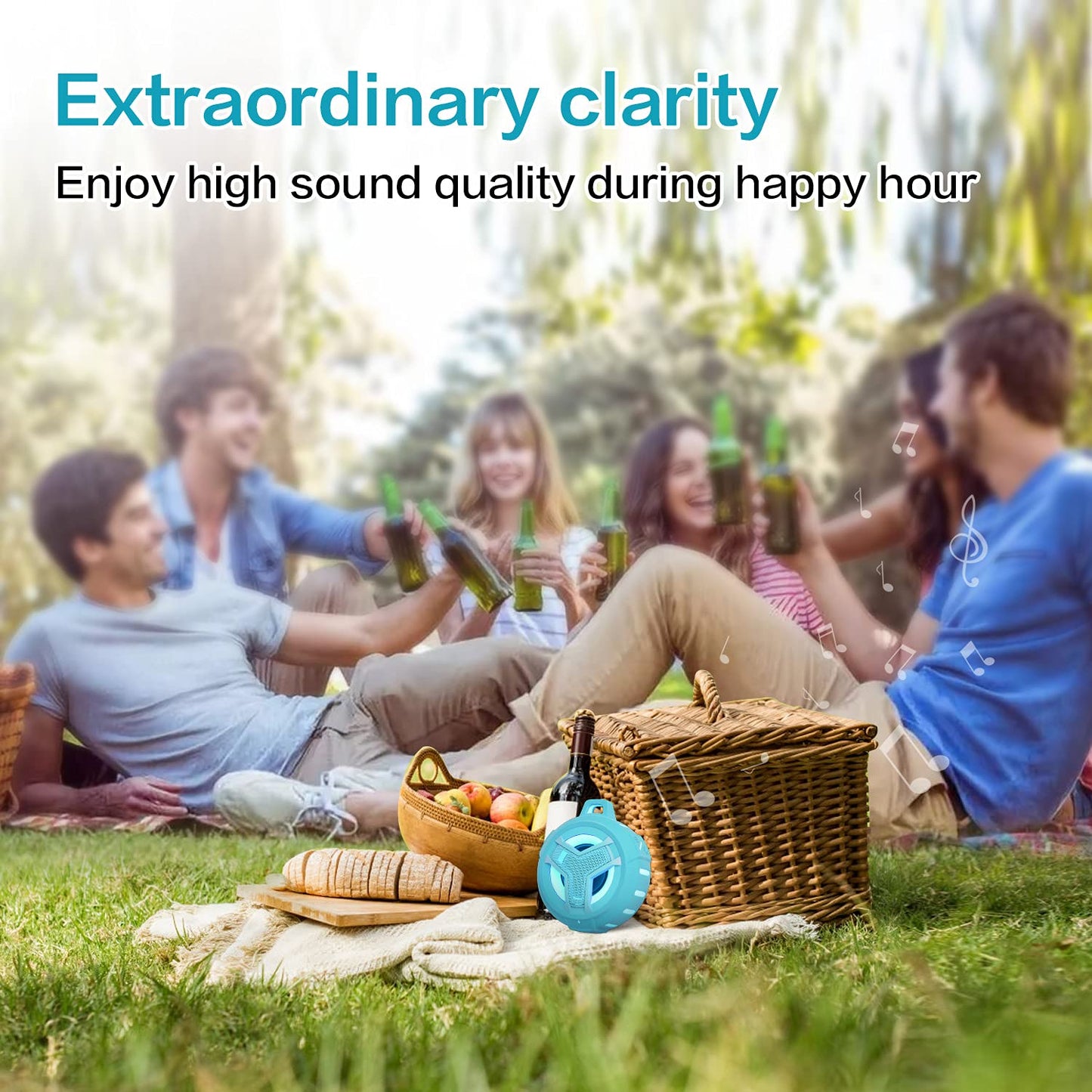 EBODA - Altavoz de ducha Bluetooth impermeable, IPX7, altavoces pequeños inalámbricos portátiles, flotantes, tiempo de juego 24 horas con luz RGB para kayak, playa, accesorios de piscina, regalos para