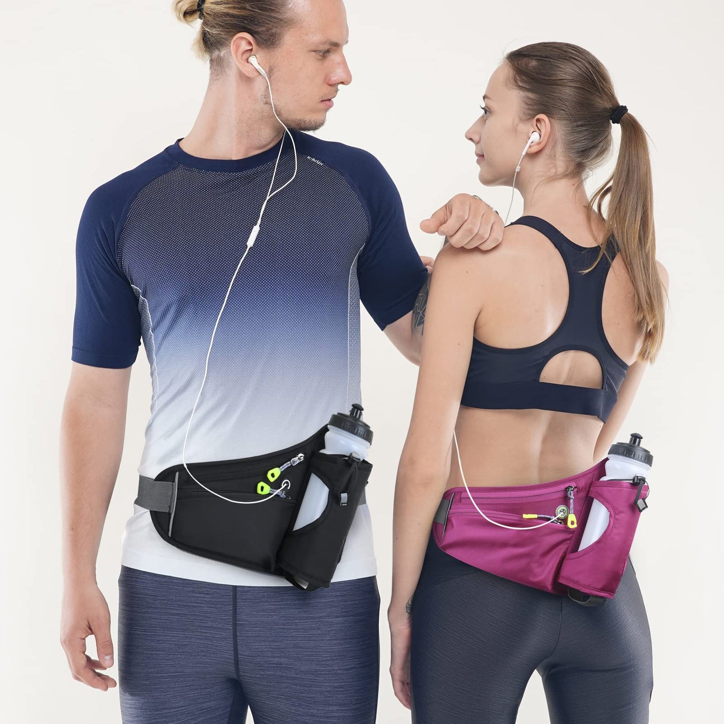 HOTEMIA Riñonera con soporte para botella de agua para hombres y mujeres, correr, senderismo, camping, ciclismo, se adapta a todos los teléfonos (botella no incluida), Negro -, Una talla, Deporte
