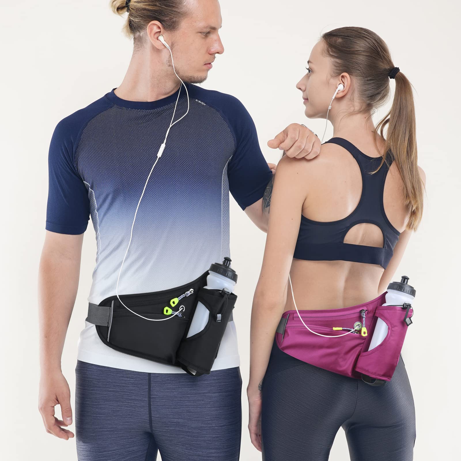 HOTEMIA Riñonera con soporte para botella de agua para hombres y mujeres, correr, senderismo, camping, ciclismo, se adapta a todos los teléfonos (botella no incluida), Negro -, Una talla, Deporte