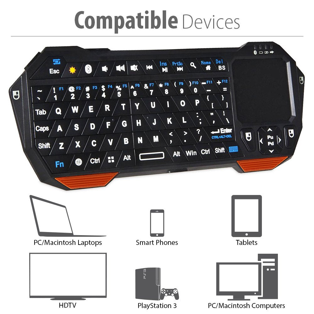 Teclado Bluetooth Inalámbrico Fosmon Negro con Touchpad Retroiluminado Portátil