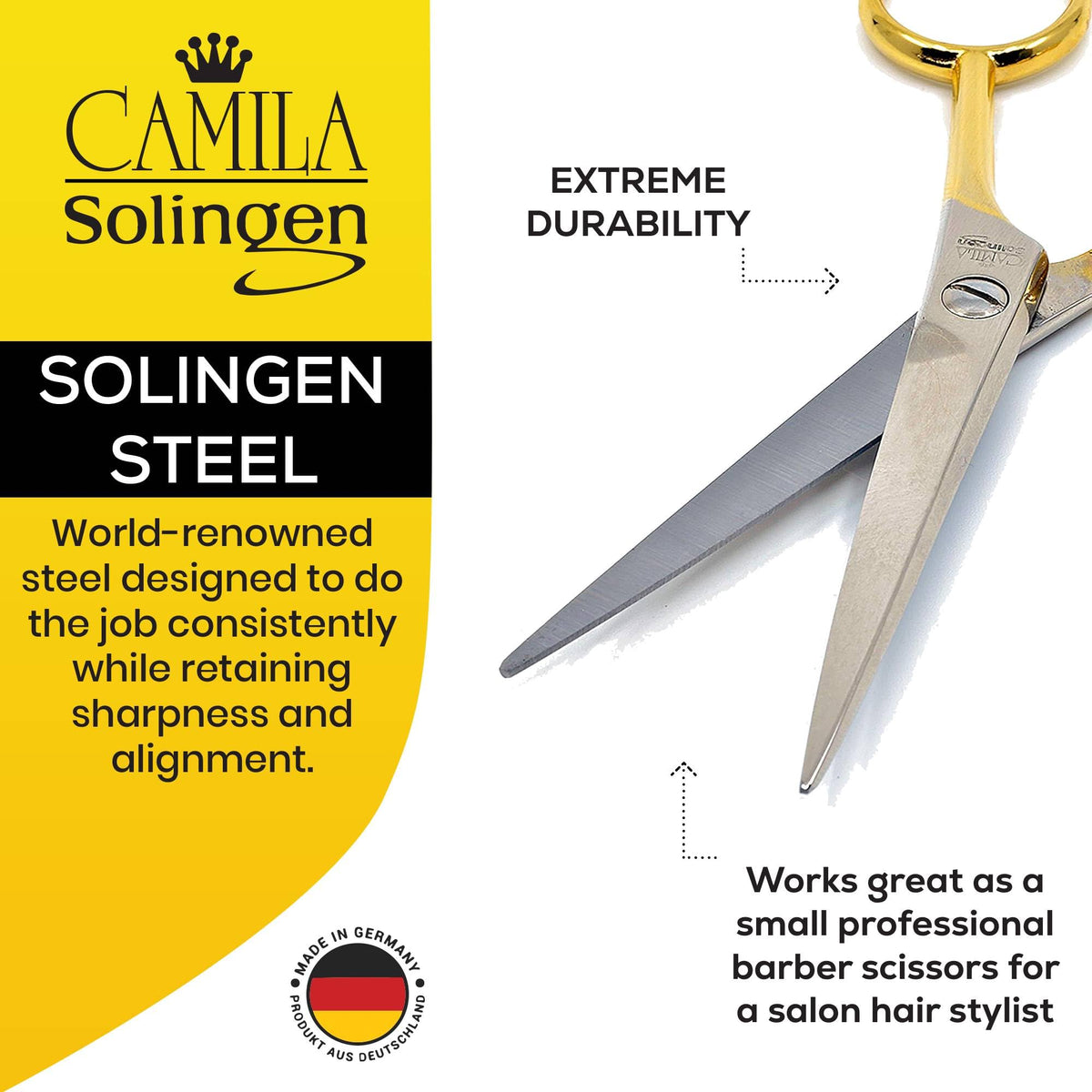 Camila Solingen CS45 4 1/2" Gold Plated Professional Mustache Shears