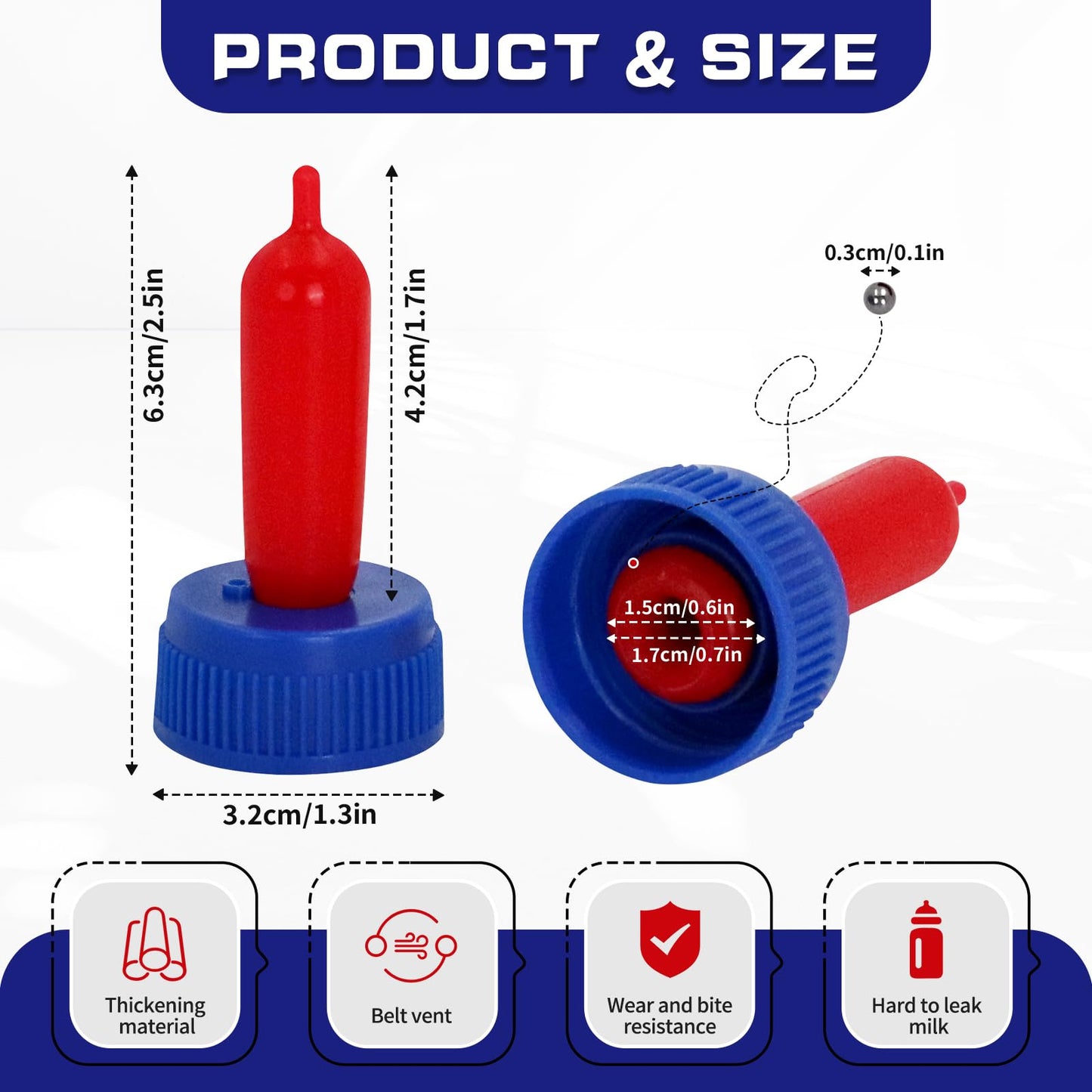 20 chupetes de goma suave para pezones de cabra para alimentar a cachorros, potro, pantorrilla, animales pequeños, atornillados, botella de refresco de coque (azul)