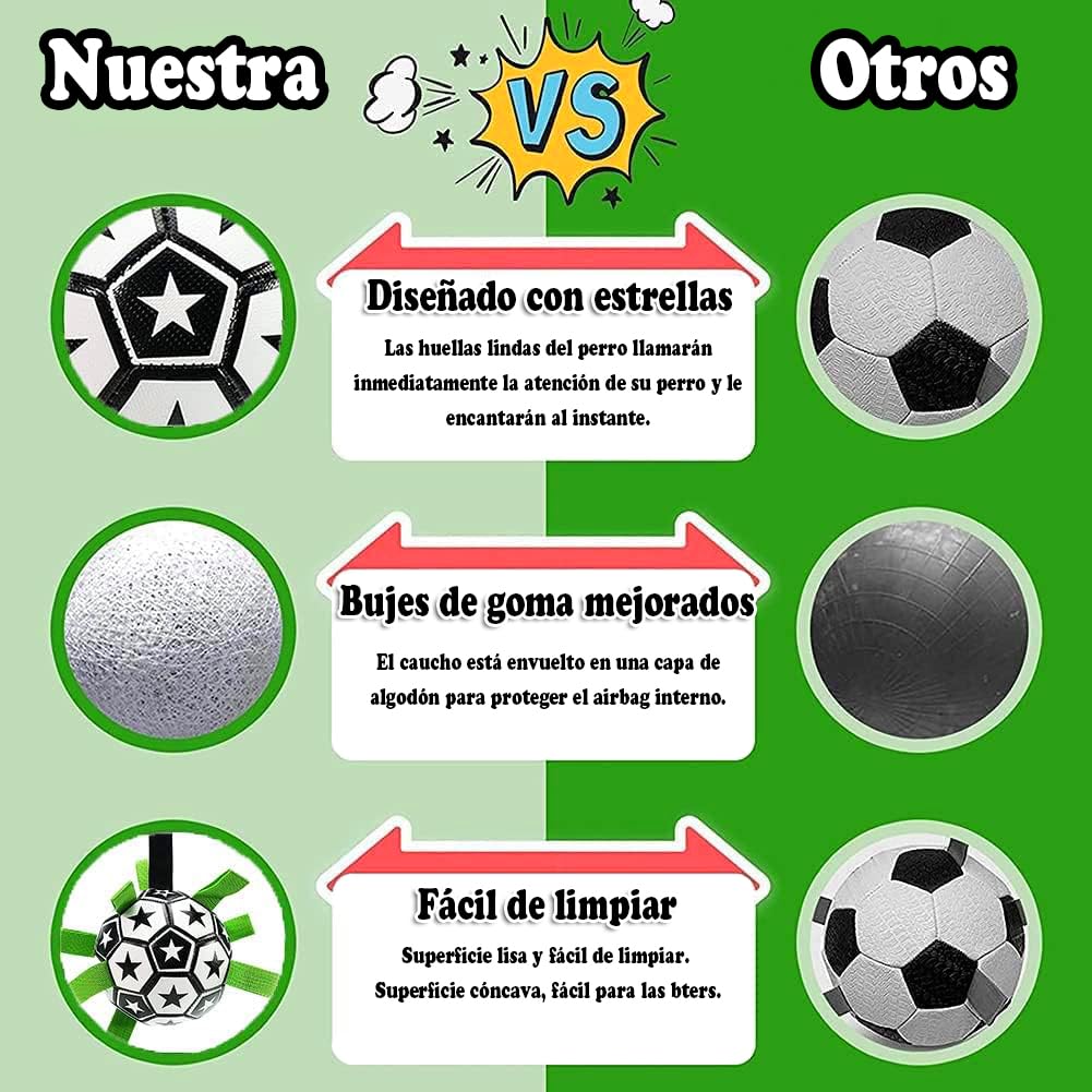 Juguete Interactivo FRANCISCO Palmas Balón de Fútbol Duradero con Pestañas de Agarre para Perros