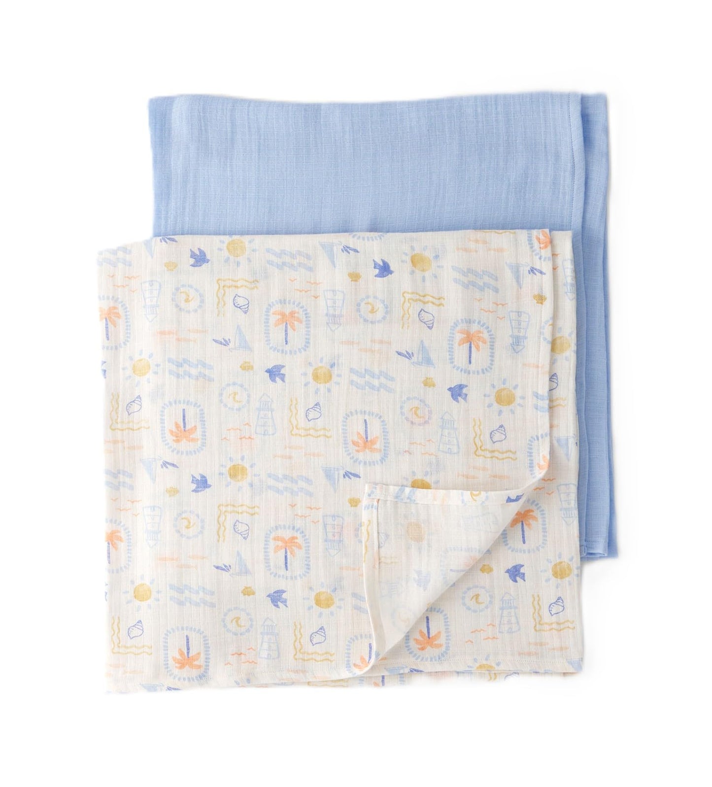 Carter's Baby - Paquete de 2 mantas de muselina para bebé, 47 x 47 pulgadas, mantas de algodón suave y transpirable (azul/blanco)