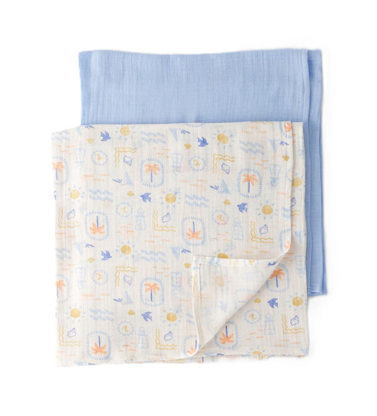 Carter's Baby - Paquete de 2 mantas de muselina para bebé, 47 x 47 pulgadas, mantas de algodón suave y transpirable (azul/blanco)