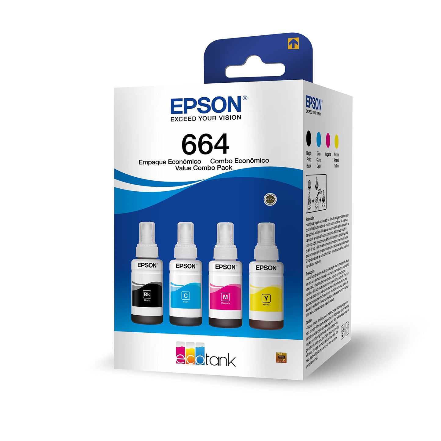 Botellas de Tinta Epson Ecofit Negro Cian Magenta Amarillo T664 4 Unidades