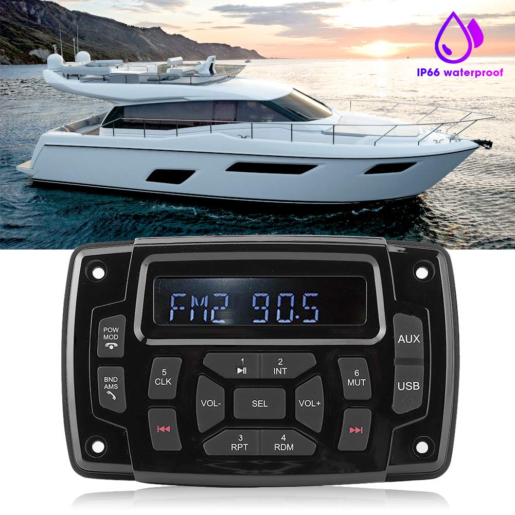 Radio Estéreo Marina, Bluetooth FM AM Receptor Estéreo Marino Reproductor de MP3, IP66 Receptor de Barco de 12v Impermeable/Resistente a la Intemperie con LCD Digital, Receptor Centro Multimedia