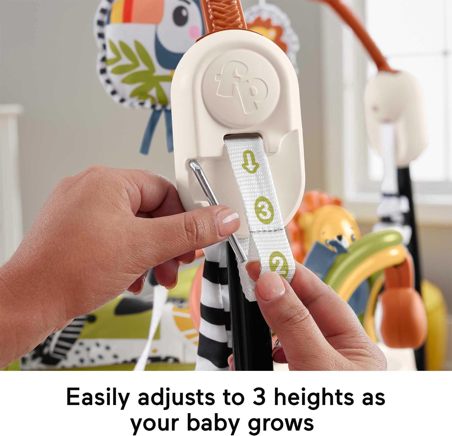 Fisher-Price Baby Bouncer Palm Paradise Jumperoo Centro de actividades con luces musicales sonidos y juguetes de desarrollo
