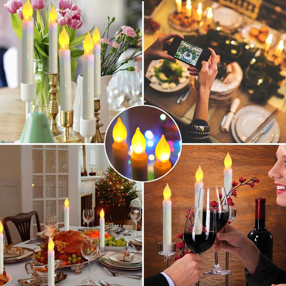 Velas LED sin Llama, Paquete de 12, Velas Cónicas Parpadeantes, Funciona con Pilas, para Iglesias, Bodas y Cumpleaños