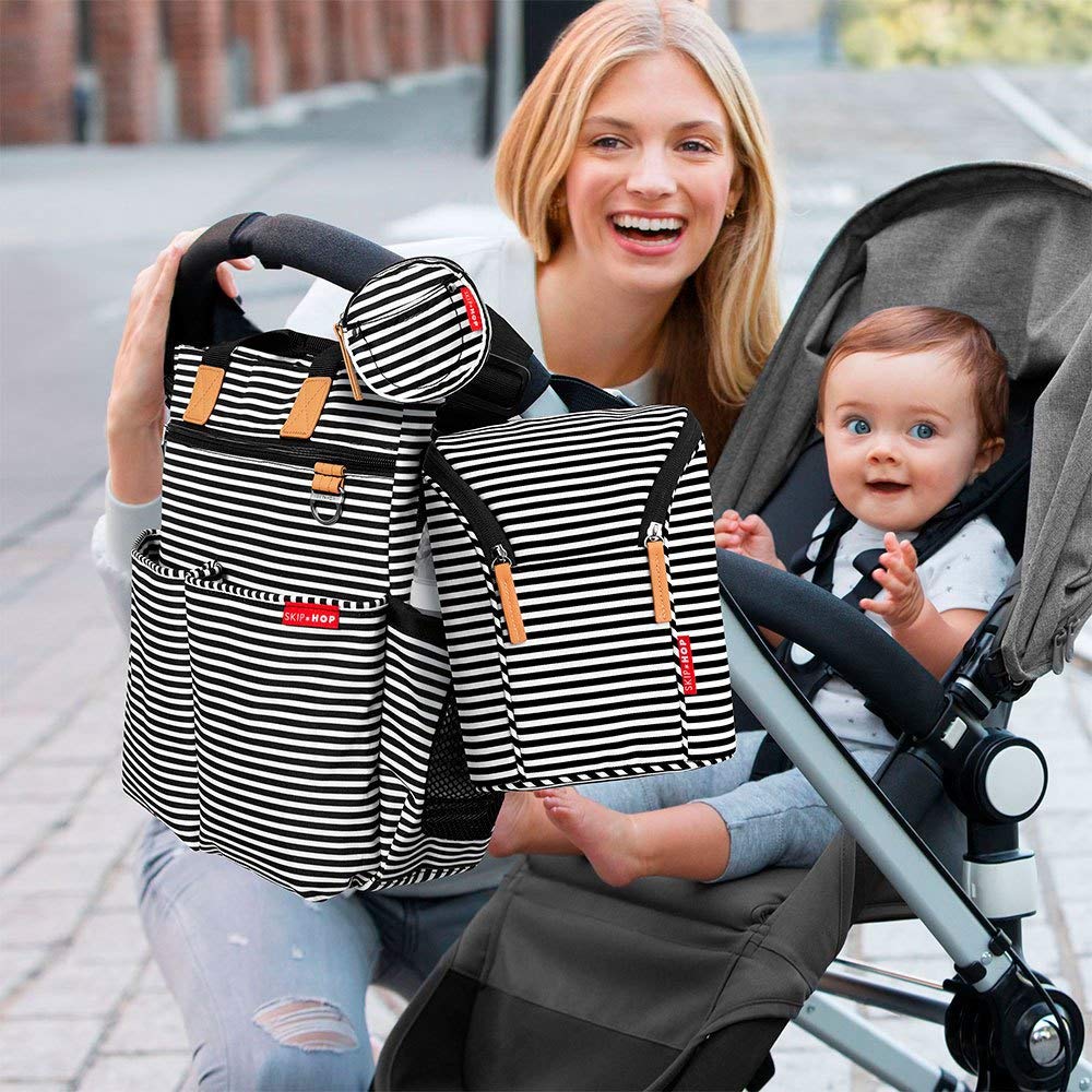Skip Hop Messenger Diaper Bag With Matching Changing Pad, Duo Signature, Black White Stripe