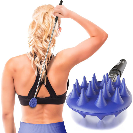 Cactus Back Scratcher On a Stick (BLUE) | 26" Sturdy Metal Retractable Back Scratcher | 2 Sides: Aggressive and Soft Spikes | Scratching Stick: Perfect for Men or Women, Great Office Gift