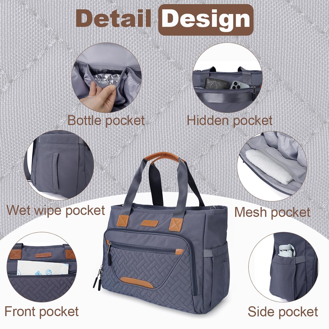 FHELAD - Bolsa de pañales cruzada 4 en 1 con compartimento para portátil de 16 pulgadas, color negro