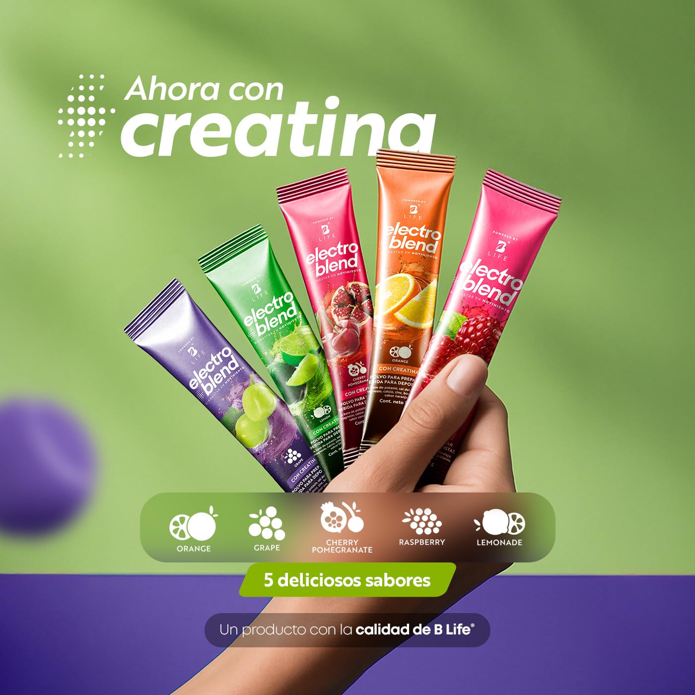 B Life Electrolitos con Creatina | 5g de creatina monohidratada por porción | 45 sobres | Sin Azúcar Ni Colorantes Añadidos | Más de 80 Minerales | 495g | Electroblend Con Creatina.