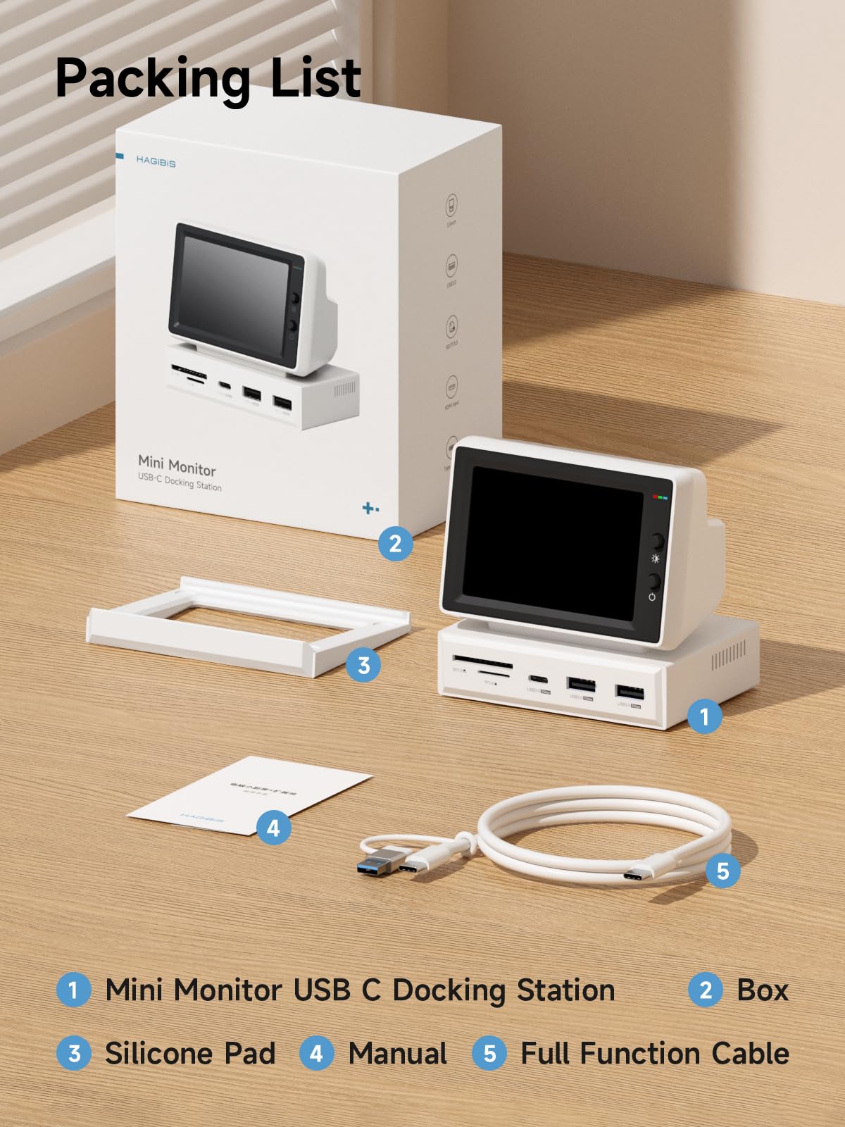 Hagibis - Mini visualización IPS USB de 3.5 pulgadas con concentrador USB C, USB-C y HDMI AIDA64 Mini PC CPU RAM HDD Monitor de datos, temperatura álbum electrónico flotante letras visualización